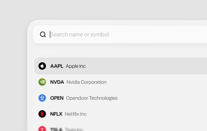 Search palette listing popular securities with logos